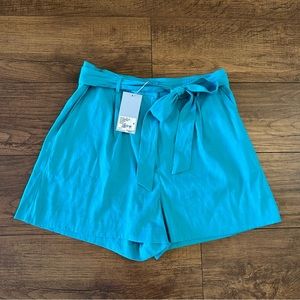 Antonio Melani Womens NWT Shorts Teal Size 14 Belted Blue Green Linen Blend